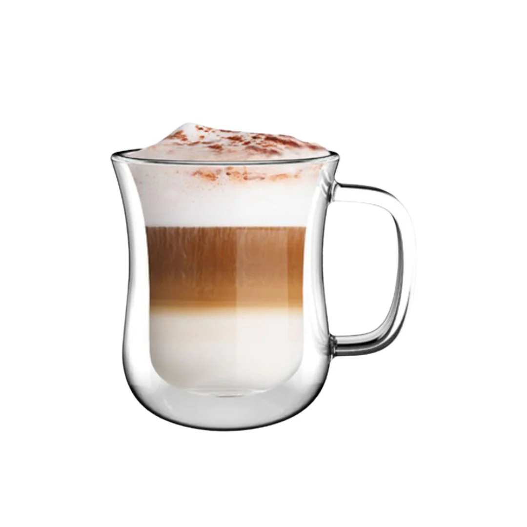 Aramoro Borosilicate Glass Double Wall Cup With Handle 2Pcs/Set - Image 3