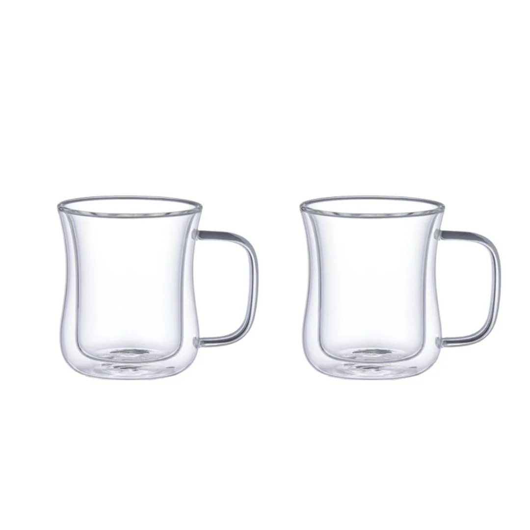 Aramoro Borosilicate Glass Double Wall Cup With Handle 2Pcs/Set - Image 6