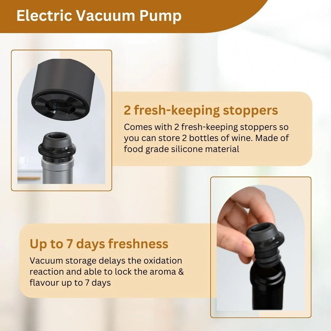 Arden 4-in-1 Rechargeable Electric Stainless Steel Wine Opener with Vacuum Pump Set - Image 6