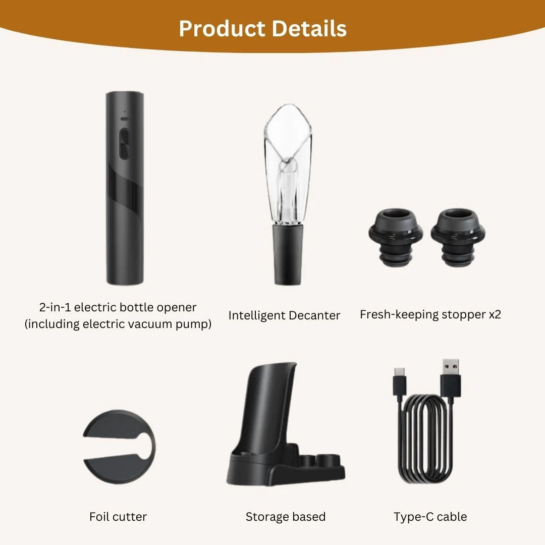 Arden 4-in-1 Rechargeable Electric Stainless Steel Wine Opener with Vacuum Pump Set - Image 8