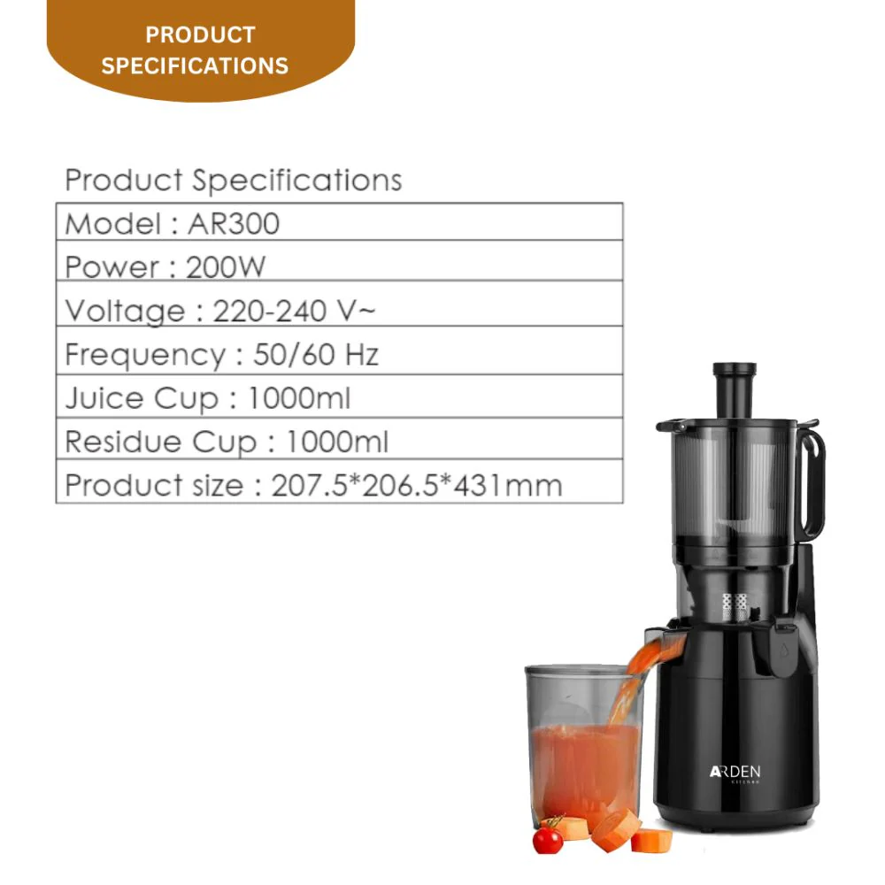 Arden Extra Large Cold Press Slow Juicer - Image 8