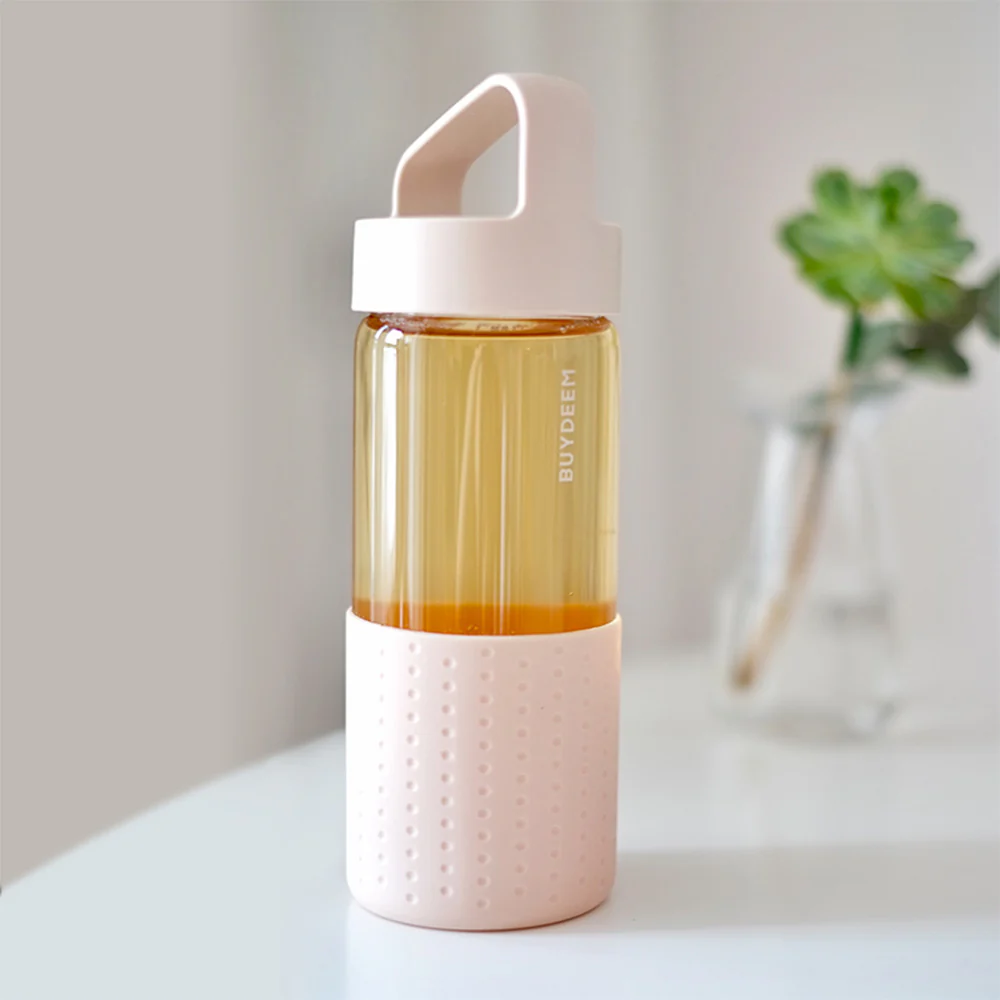 BUYDEEM Portable Glass Bottle 400ml, Pink - Image 2