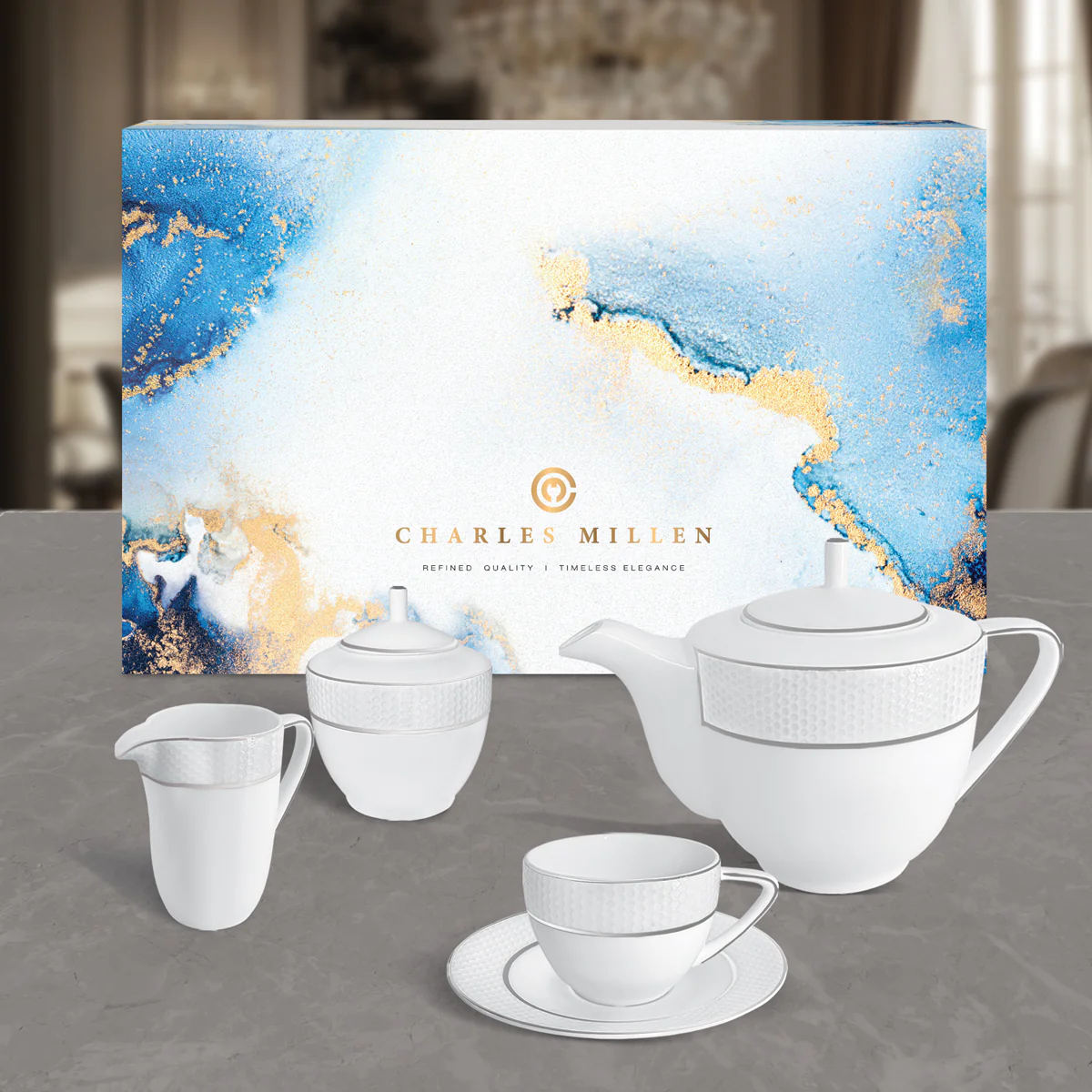 Charles Millen Signature Fine Bone China Collection Vogue Series 9 Piece Tea Set - Image 3