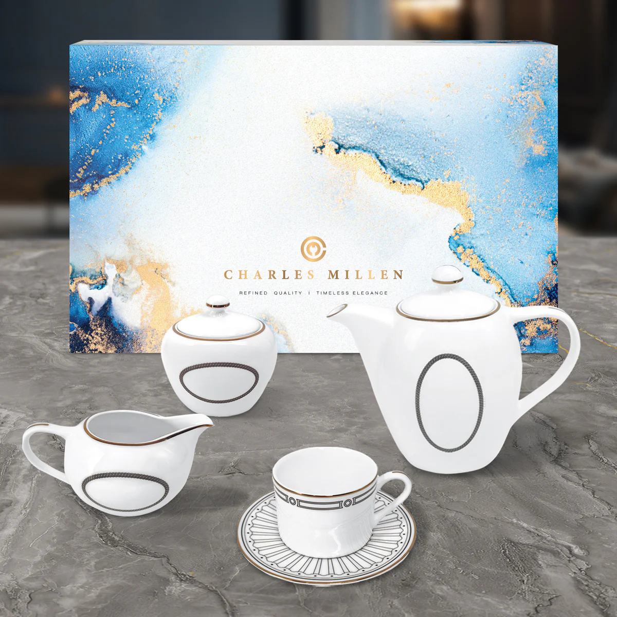 Charles Millen Signature Fine Bone China Collection Vogue Series 9 Piece Tea Set - Image 6