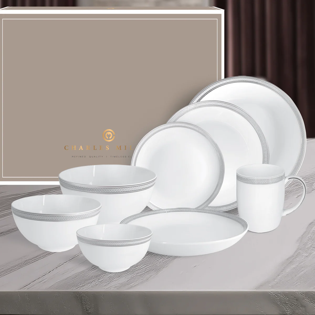 Charles Millen Signature Fine Bone China Collection Vogue Series Enough for 8 Dining Set - Image 2
