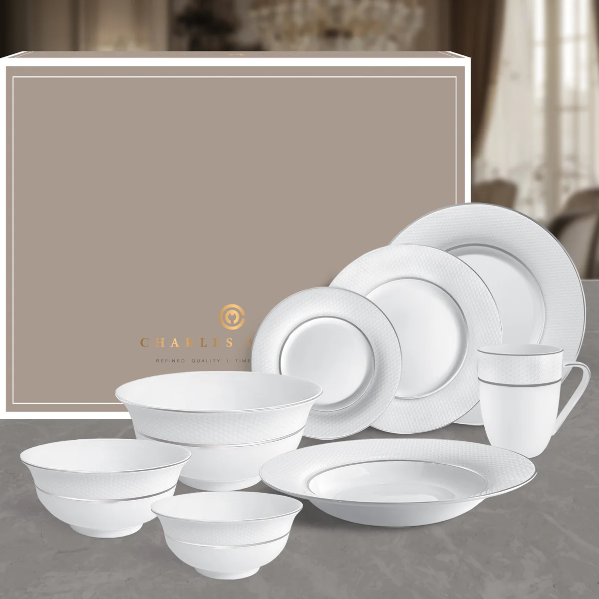 Charles Millen Signature Fine Bone China Collection Vogue Series Enough for 8 Dining Set - Image 3