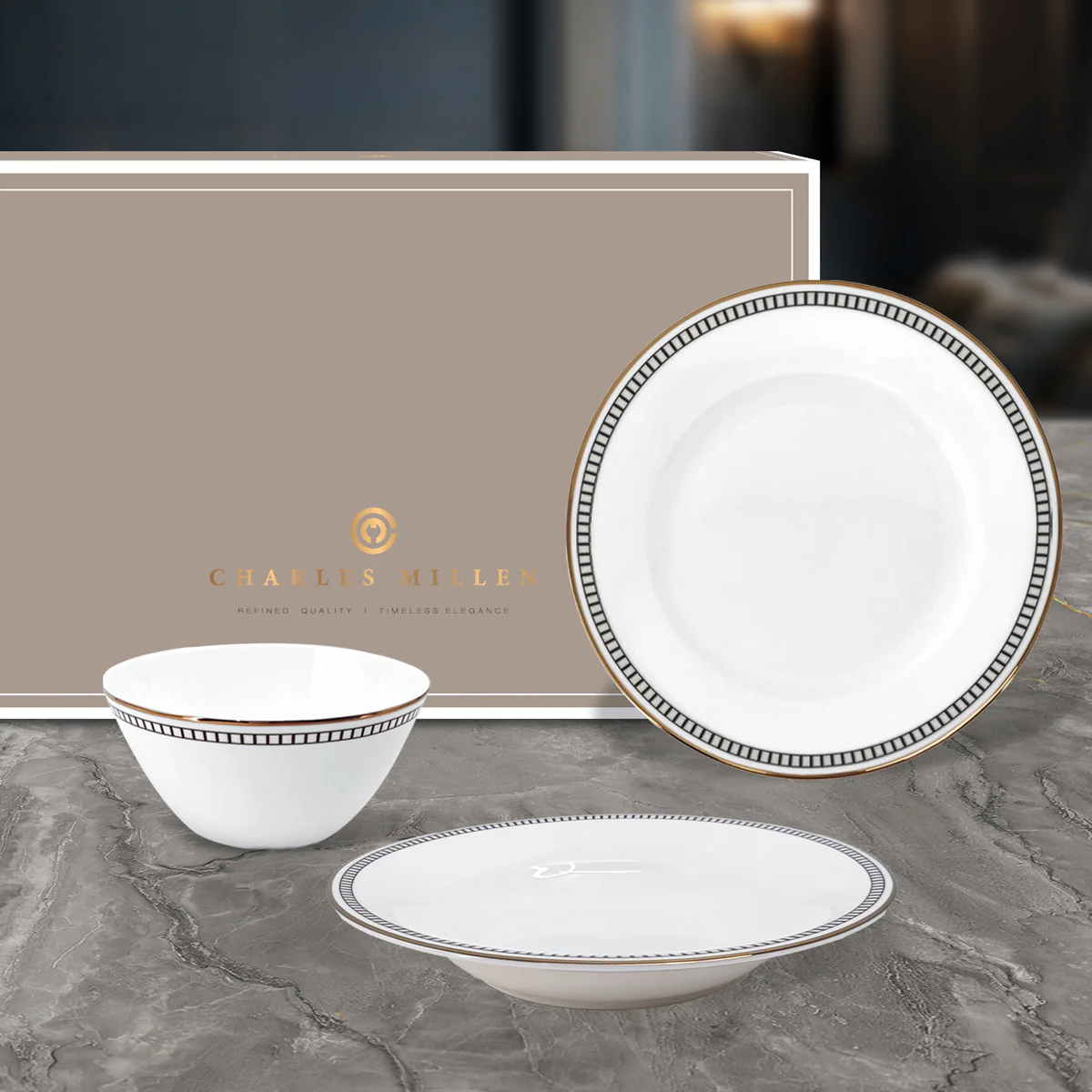 Charles Millen Signature Fine Bone China Collection Vogue Series Good for 4 Entrée Dining Set - Image 6