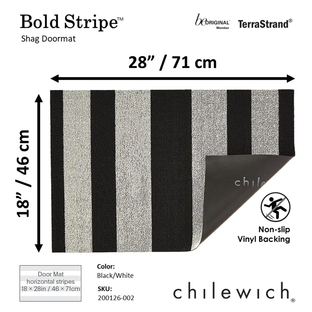 CHILEWICH TerraStrand Microban Bold Stripe Door Mat 46 x 71 cm, Black/White - Image 2