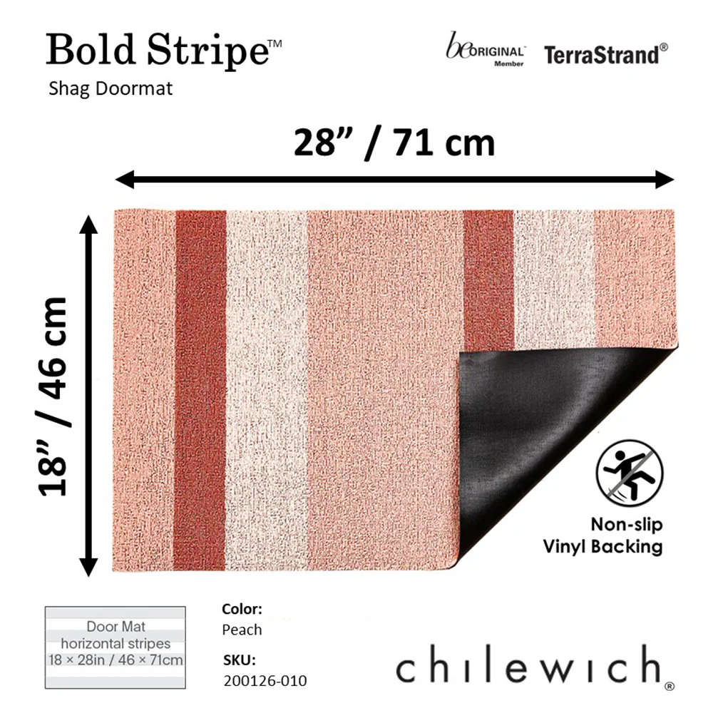 CHILEWICH TerraStrand Microban Bold Stripe Door Mat, 46 x 71 cm, Peach - Image 2