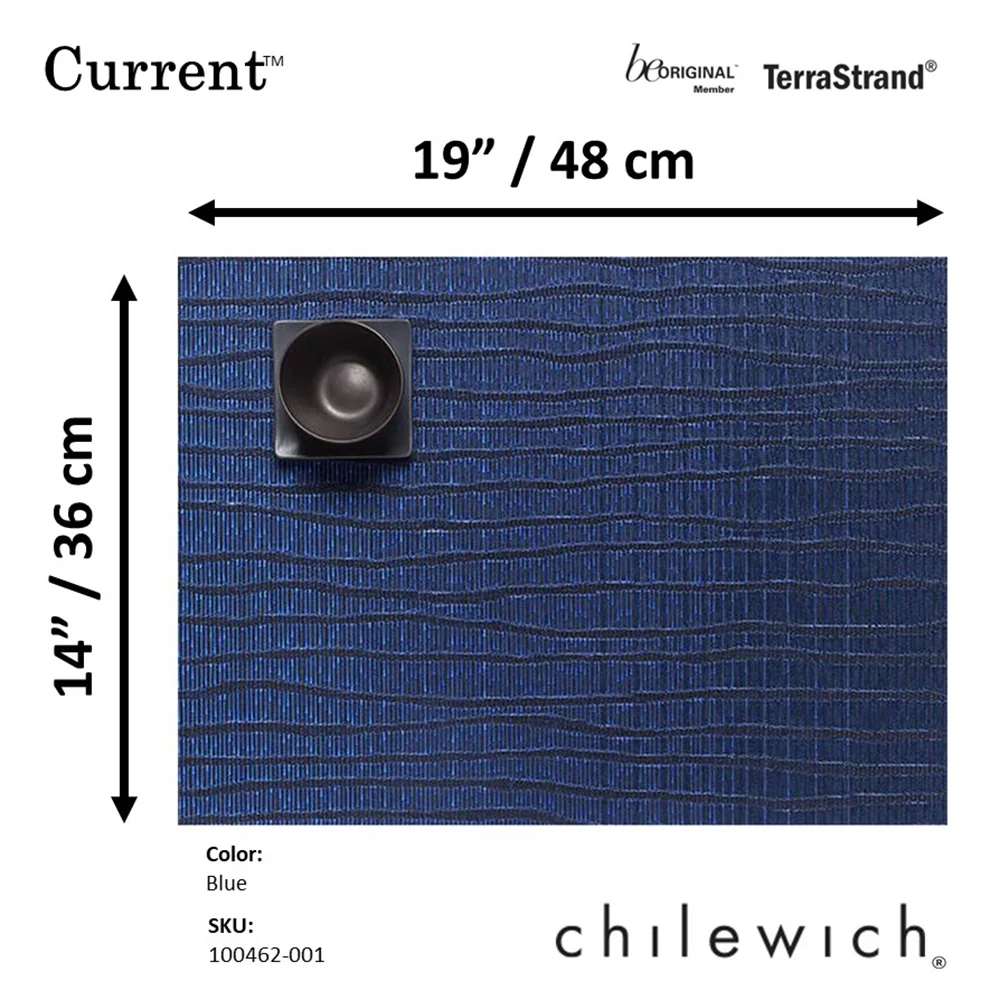 CHILEWICH TerraStrand Microban Current Woven Table Mat 36 x 48 cm, Blue - Image 2