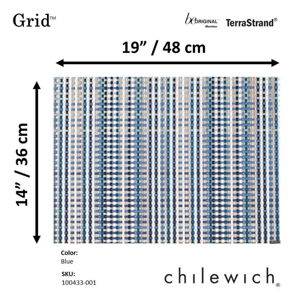 CHILEWICH TerraStrand Microban Grid Woven Table Mat 36 x 48 cm, Blue - Image 2