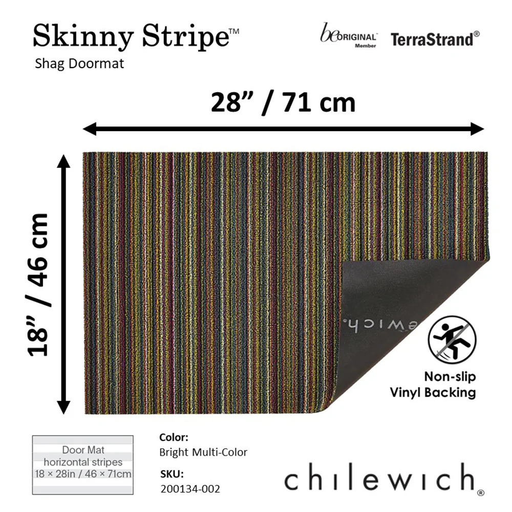 CHILEWICH TerraStrand Microban Skinny Stripe Door Mat, 46 x 71 cm, Bright Multi-Color - Image 2