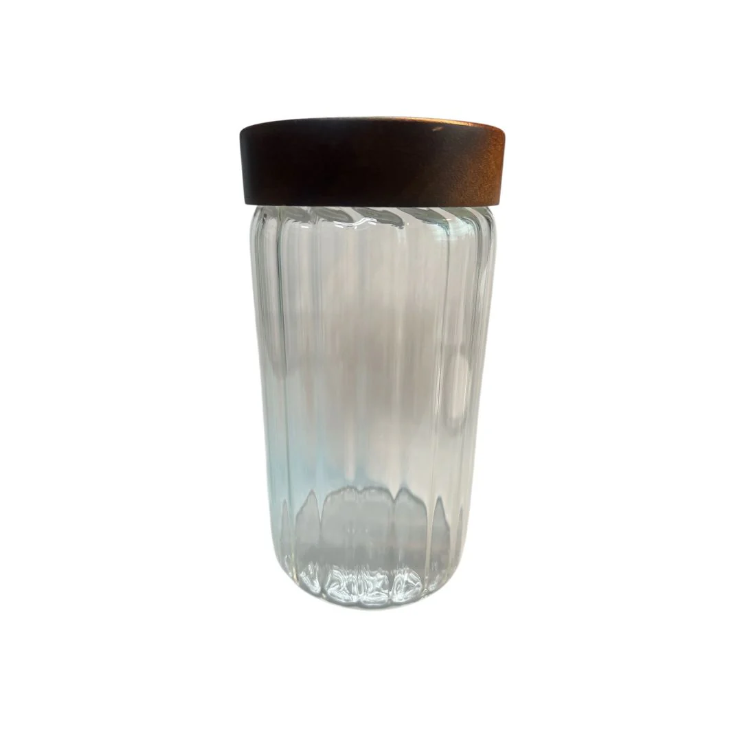 Lustroware High Borosilicated Stripes Glass Storage Jar with Acacia Lid - Image 3
