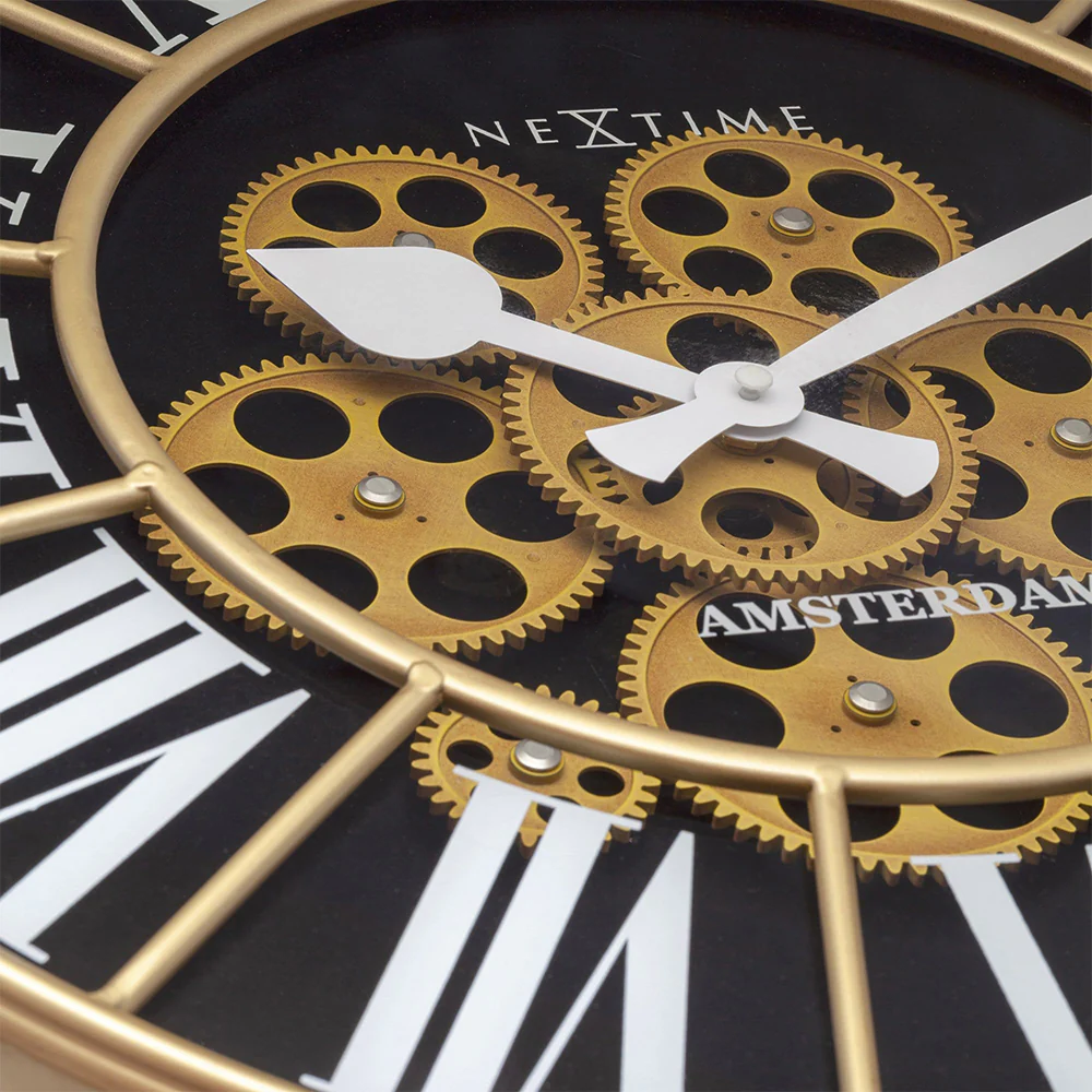 NeXtime William Moving Gear Wall Clock 50cm (Gold/Black/White) - Image 7