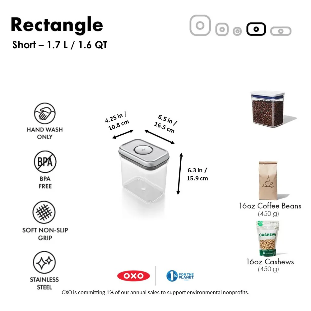 OXO SteeL POP Container Stainless Steel Rectangle - Short, 1.6 L - Image 8