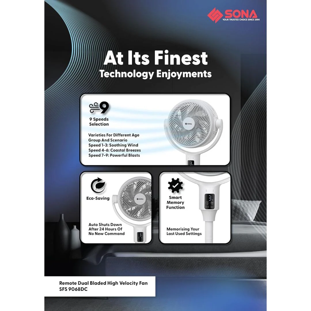 Sona 10” Remote DC Dual Bladed High Velocity Fan - Image 4