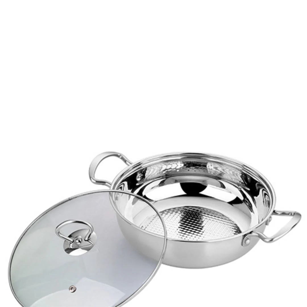 Steelcraft Stainless Steel 26cm Induction Usable Shabu Shabu Hot Pot With Handle & Glass Lid - Image 2