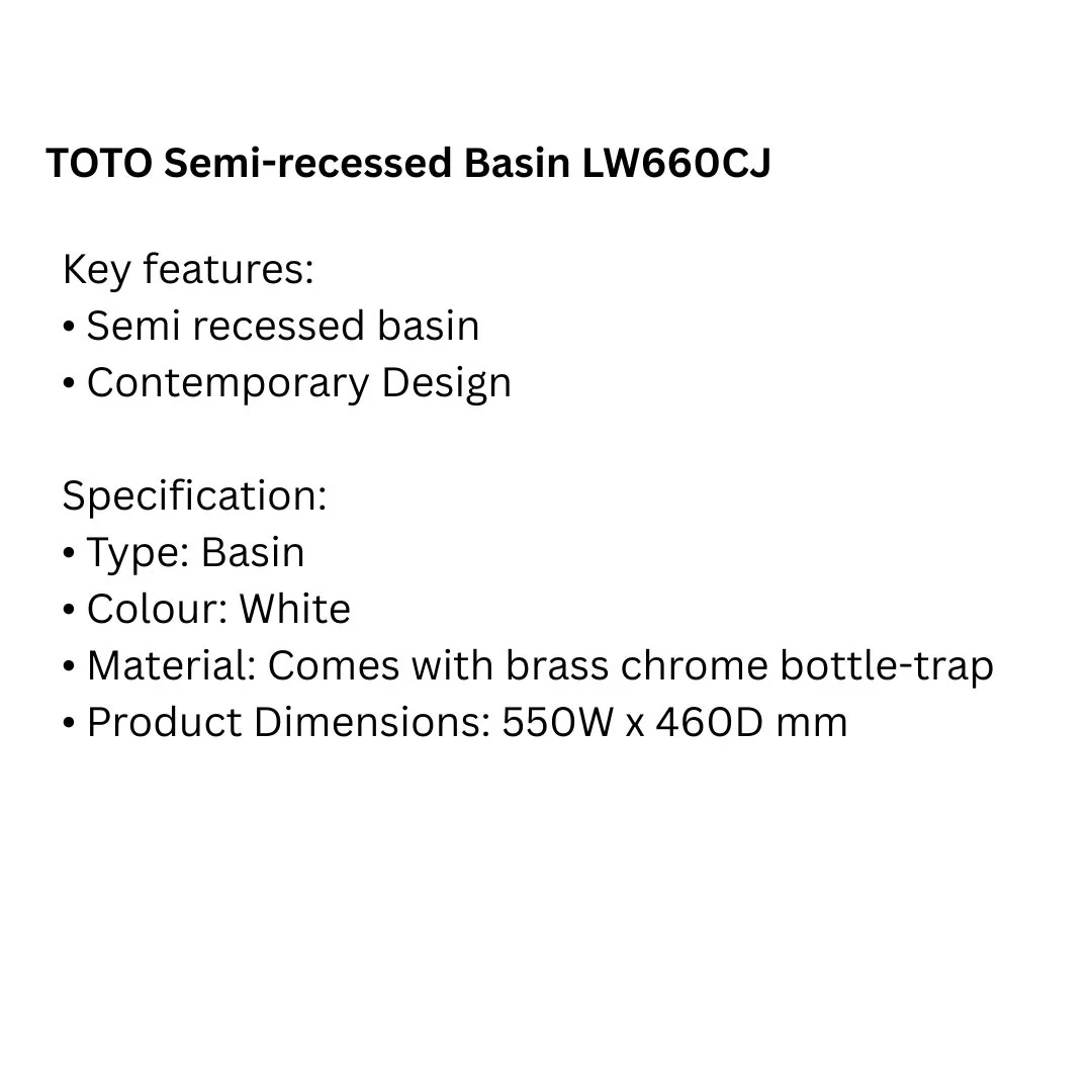 TOTO Semi-recessed Basin LW660CJ - Image 3